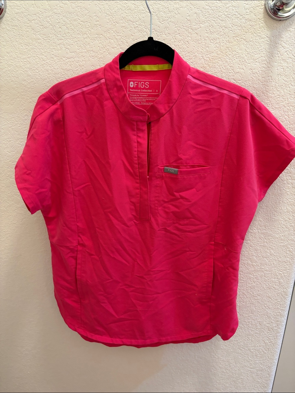 Figs shocking pink Montex mock neck scrub top